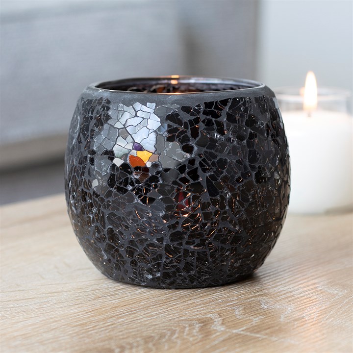 Large Black Crackle Glass Candle Holder - Something Different Wholesale