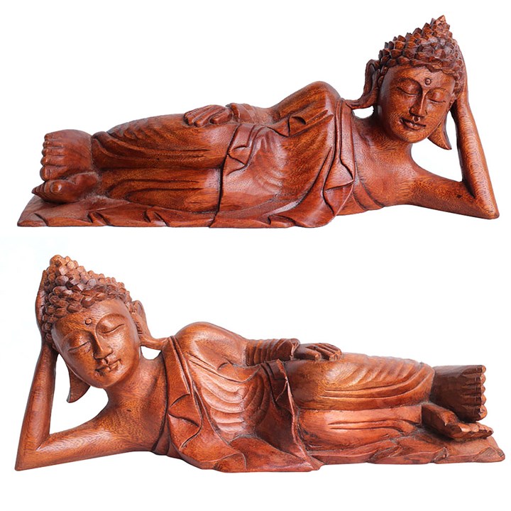 Natural Acacia Wood Reclining Buddha