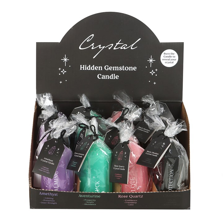 Set of 16 Small Hidden Crystal Candles in Display