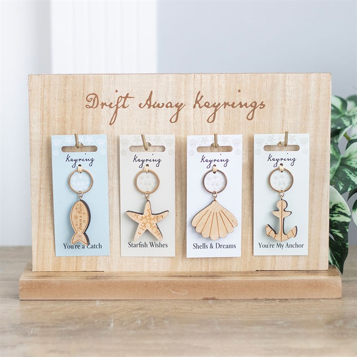 Set of 24 Drift Away Nautical Keyrings on Display