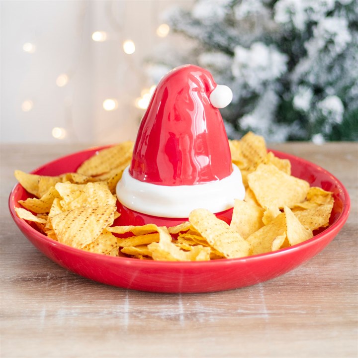 Red Santa Hat Chip and Dip Serving Dish