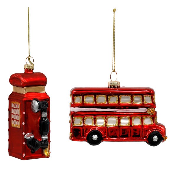 London Bus and Phone Box Christmas Baubles