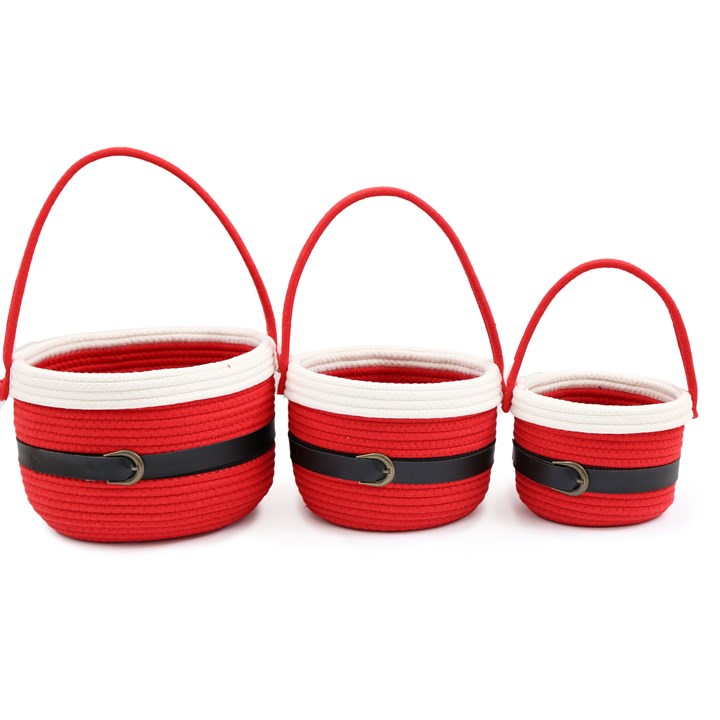 Set of 3 Red Santa Baskets with Handles